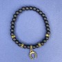 Shungite bracelet, 6 mm diameter ± with metal inserts, 18 cm length ± stretch