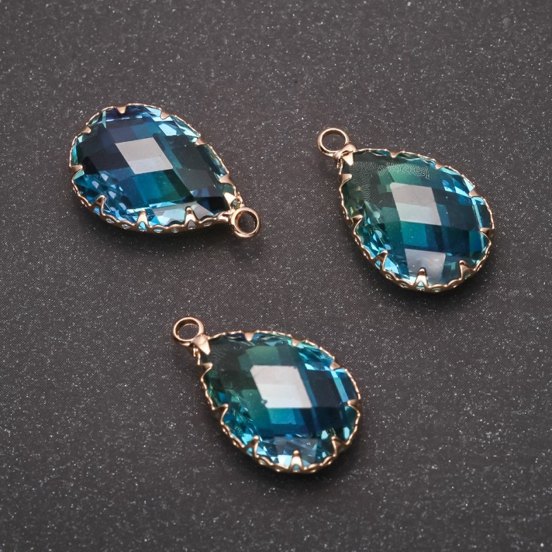 Blue Drop Pendant with Golden Setting 13x21mm