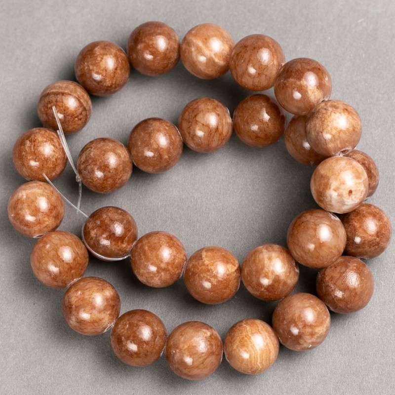Beads 'Selenite' (synthetic acrylic) on thread, smooth spheres, 14.5 mm diameter, 40 cm length
