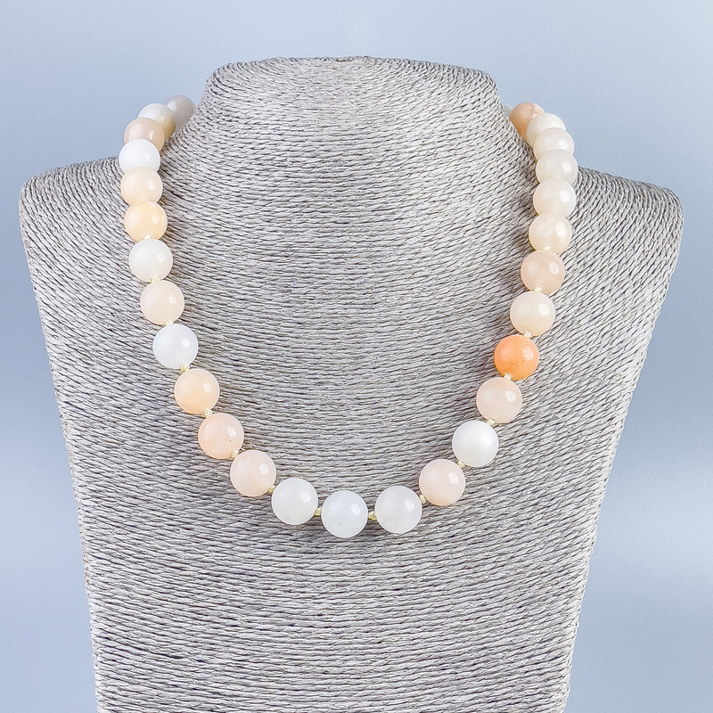 Celestite Necklace with Acrylic — Smooth Beads, 12 mm Diameter, 50 cm Length