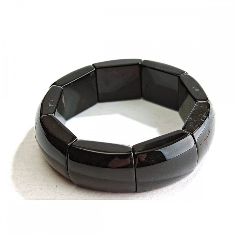 Elastic bracelet with black agate rectangular stones 19x25 mm (±)