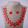 Necklace and Earrings Set with Red Enamel, Length 57–64 cm